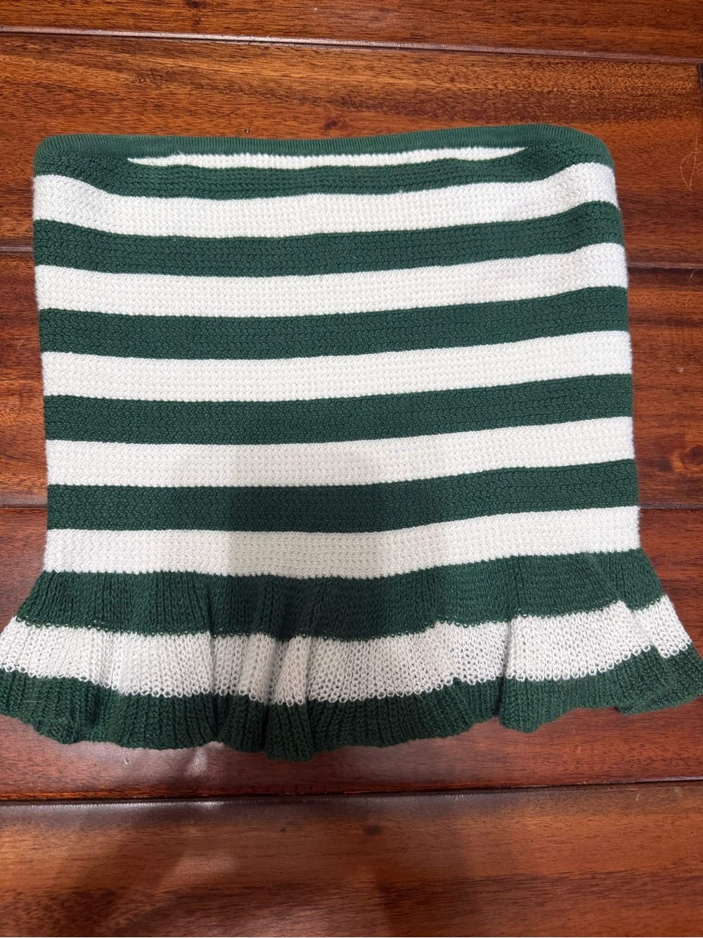American Eagle Outfitters Green & White Striped Ruffle-Hem Mini Skirt
